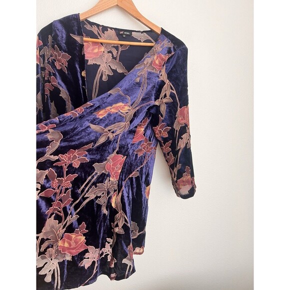 Velvet Crush Burnout Floral Open Front Top Medium Kaftan Kimono Witch Whimsy - Picture 2 of 6